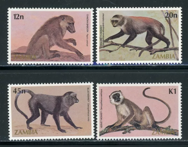 Zambia Scott #320-323 Estampada sin montar o nunca montada primates FAUNA Animales CV $5+ 439258