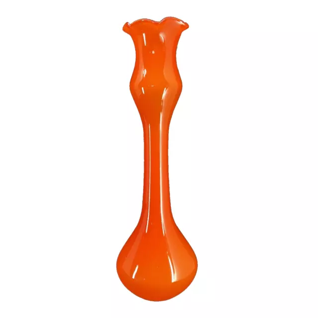 Bright Orange Decorative Ruffled Art Glass Bud Vase 31cm Tall