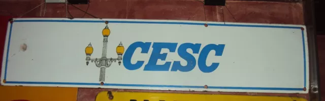 Vintage original Porcelain Enamel Sign CESC Electricity Pole Light Service Co #