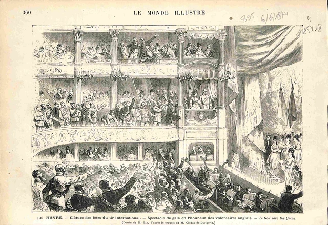 LE HAVRE CONCOURS DE TIR Shooting competition Cloture ANTIQUE PRINT GRAVURE 1874