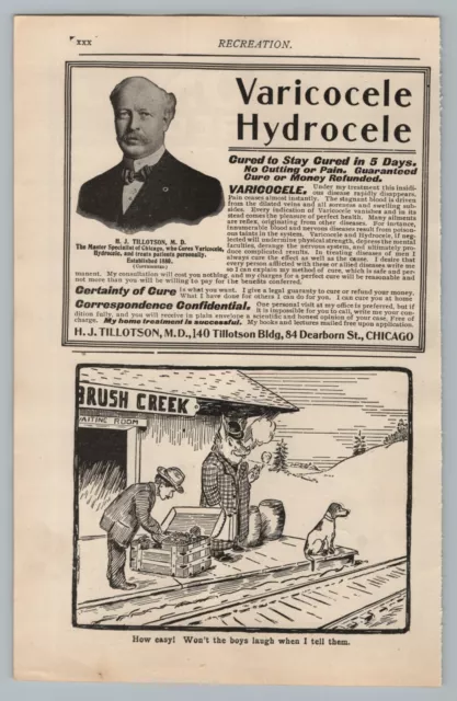 1890s-1910s Print Ad Varicocele Hydrocele Quack Tillotson, Loftis Bros Diamonds