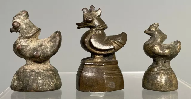 Lot of 3 Burma Burmese Bronze Bird Avian Form Opium Weights ca. 19th century