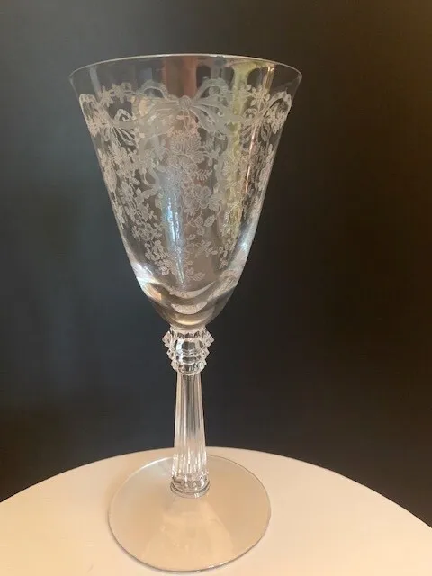 Fostoria "Romance" Wine / Water Goblet, Etched Flowers and Ribbon, 7.5"