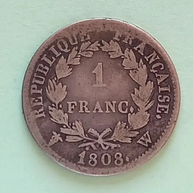FRANCE * MONNAIE NAPOLEON Ier 1 franc 1808 W Lille ARGENT