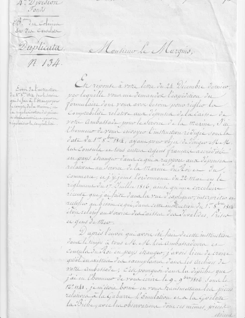 1817 lettre du DUC de Choiseul au sujet d'une aide de 200 f qui sera
