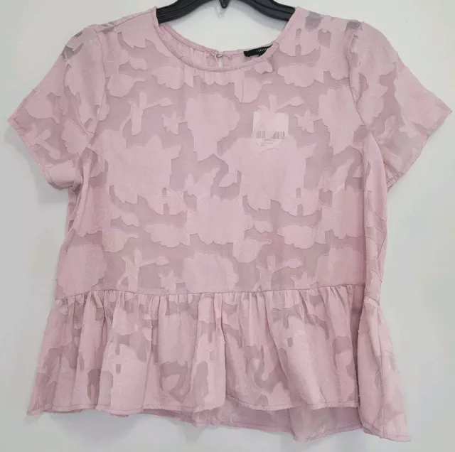 Forever 21 Pink Women's Floral Applique Sheer Peplum Blouse Size Large
