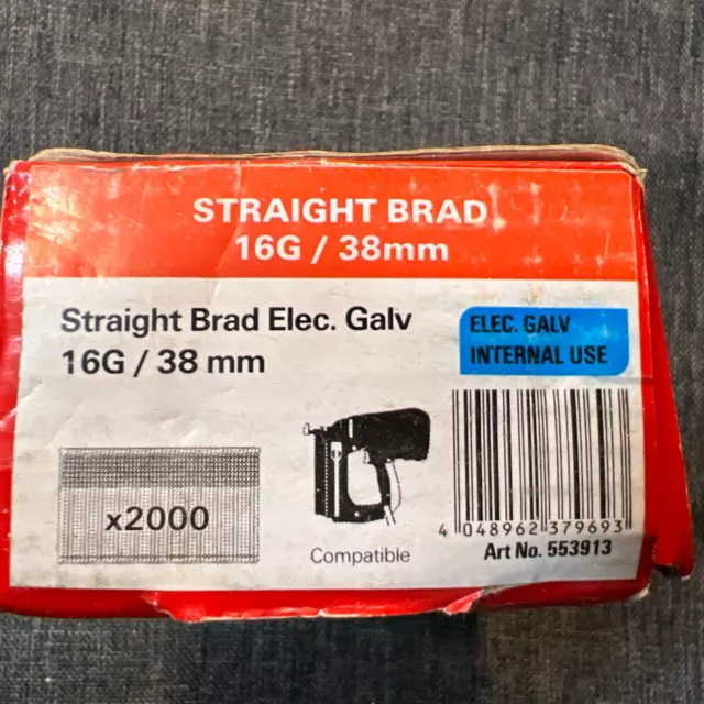 Fischer Straight Brad Elec Galv 16G/38mm 2000pcs