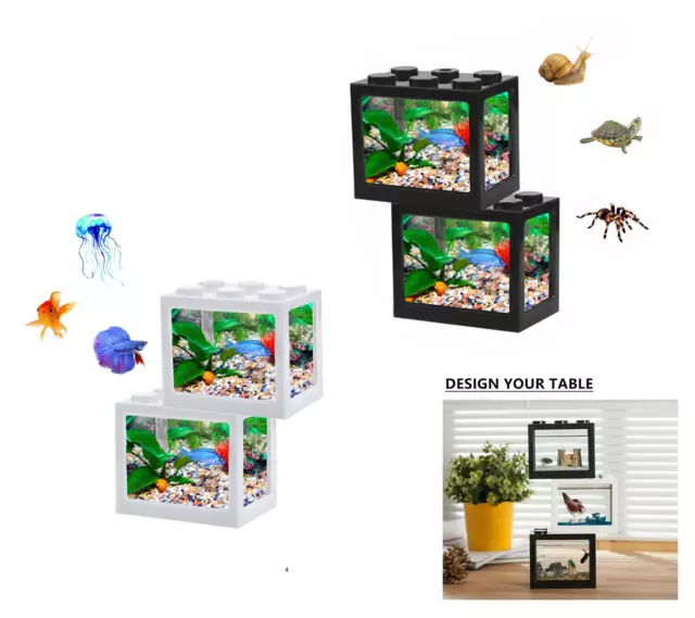 2x Stackable lego block Fish Tank Betta Reptile Jellyfish Crab Clam Aquarium