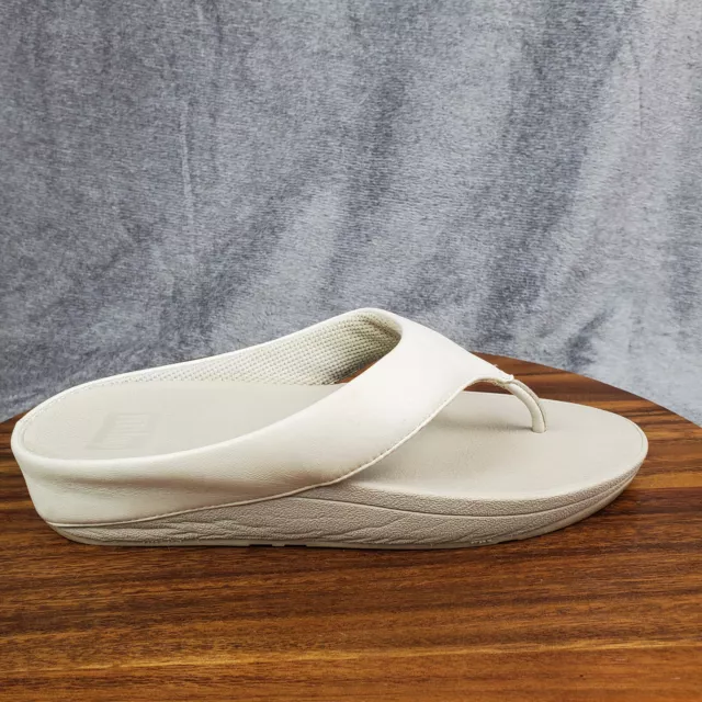 FitFlop Sandals Women's 9 White Leather Toe Post Thong Slip On Comfort Shoes