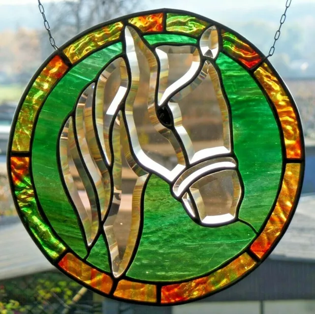 Bleiverglasung Bleiglas Suncatcher Fensterbild Facetten- Pferd in Tiffany