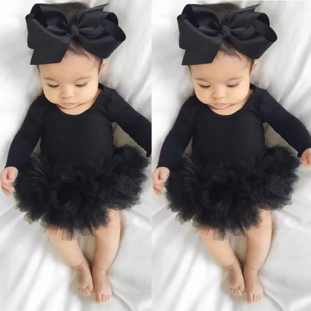 Newborn Baby Girl Solid Tulle Tutu Romper Bodysuit Clothes Headband Outfits Set