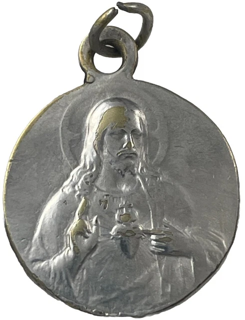 VINTAGE CATHOLIC SACRED Heart Of Jesus Silver Tone Scapular Religious ...