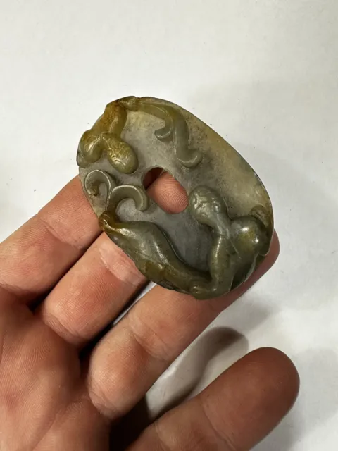 Chinese Russet Celadon Qing Dynasty Nephrite Jade Bi Disc Carving Hardstone