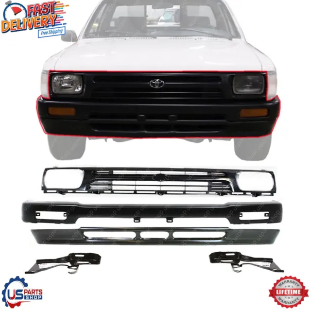 US AUTO PARTS PLUS New Front Bumper Chrome + Grille Plastic + Brackets  Right Passenger & Left Driver Side Direct Replacement For Toyota Pickup