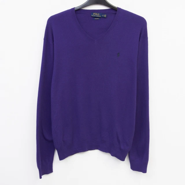 Polo Ralph Lauren Uomo L Prima Maglione IN Cotone Pullover Scollo A V Viola