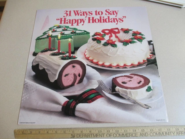 Baskin Robbins ice cream 1988 31 Ways Happy Holidays Christmas tree cake sign