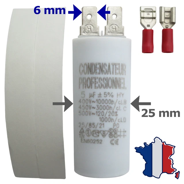Condensatore 2.5 µF Per Tapparelle SOMFY - Terminale 2.8 Mm, Dimensioni 25x50 Mm