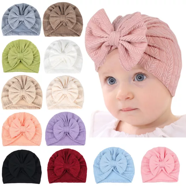 Newborn Baby Girls Infant Striped Soft Hat with Bow Cap Hospital Beanie Headband