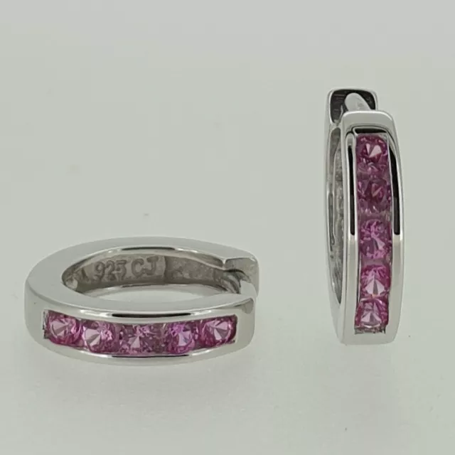 Mädchen Wende- Creolen Ohrringe mit cherry rosa Zirkonia Silber 925 rhodiniert 2