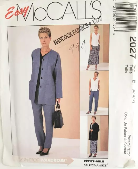 McCalls 2027 Sewing Pattern Misses Cardigan Top Pants Skirt Size 8 10 12 Uncut