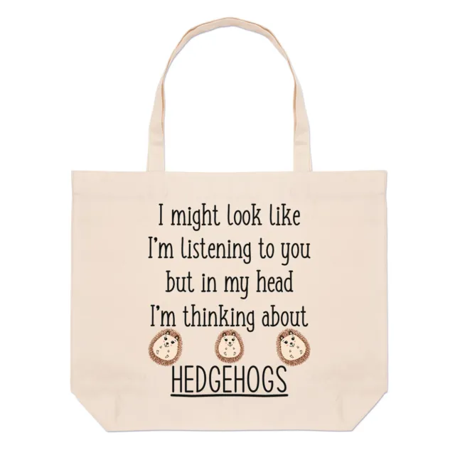 I Might Look Like I'm Listening To You Hedgehogs Large Beach Tote Bag Crazy Lady