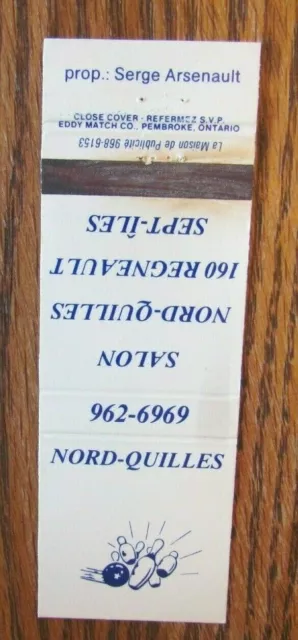 Bowling: Nord-Quilles (Sept-Iles, Quebec) (Sports Matchbook Matchcover) -F2