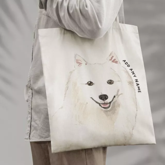 Personalised Japanese Spitz Dog Portrait Natural Cotton Shopper Tote