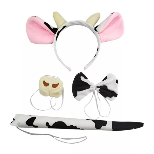 OSALADI Halloween Cow Costume Set Kit Ears Headband Nose Bowtie Tail-QH