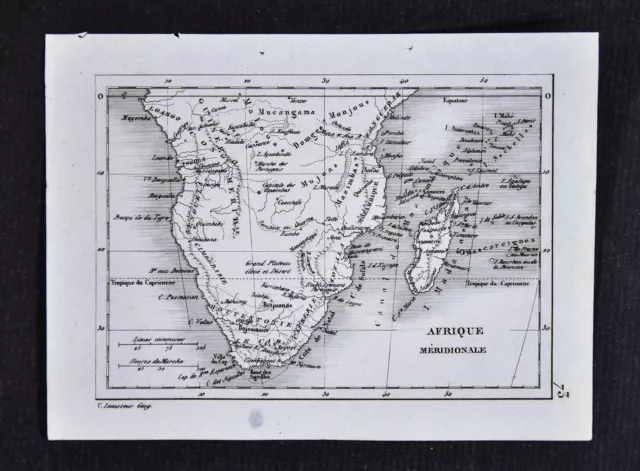 c 1835 Levasseur Map - South Africa Madagascar Angola Mozambique Zanzabar Natal