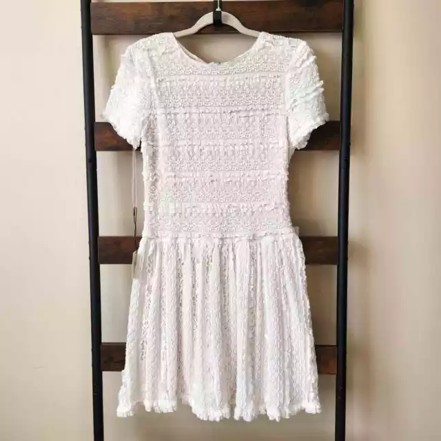 Sho By Tadashi Shoji Women White Pucker Lace Drop Waist Cocktail Dress size L 3