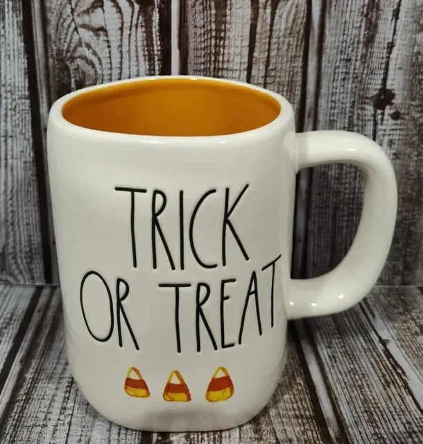 Rae Dunn Halloween “TRICK OR TREAT” Ivory Mug Orange Inside By Magenta NWT