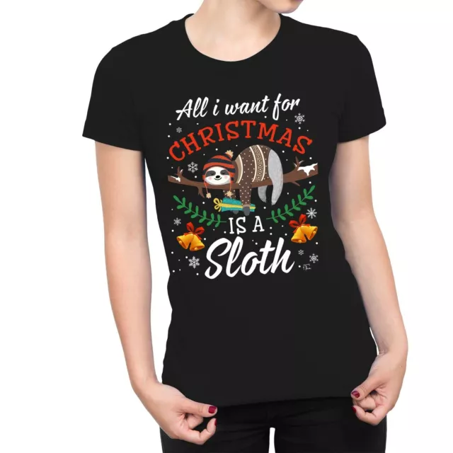1Tee Womens All I Want for Christmas is a Sloth T-Shirt