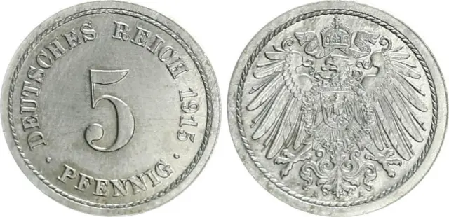 5 Pfennig 1915 A äußerst seltene Probe Schaaf 12M7 vorzüglich