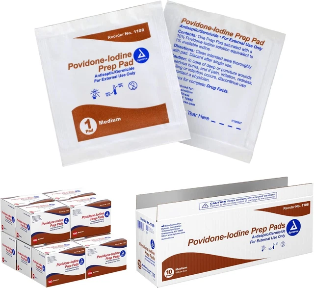 Povidone Iodine Prep Pads, Medium Sized Pads Packaged in Individual Foil Packs,