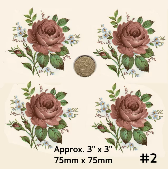 Ceramic decals RED ROSE SPRAY Flowers Florals Waterslide Choice of two sizes G10 2