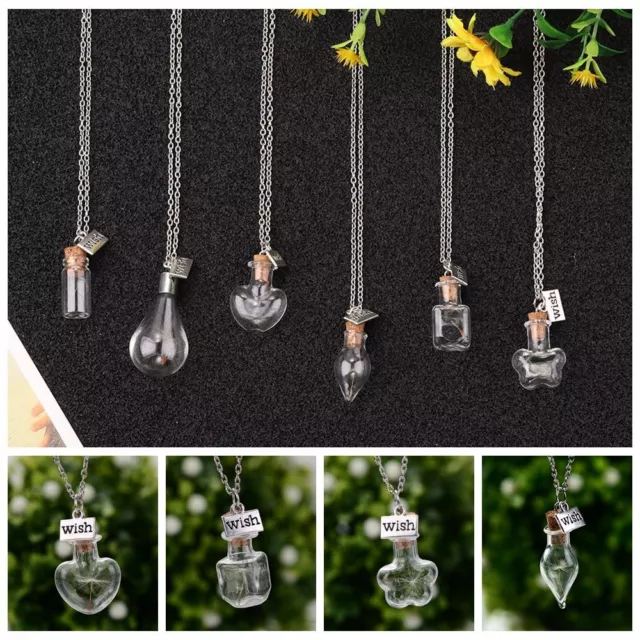Charm Retro Cork Wishing Bottle Necklace Natural Dandelion Glass Vial Pendant