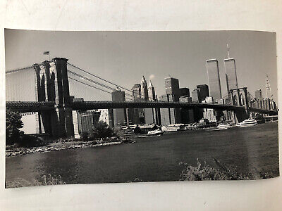 NYC Skyline Ferry Dock Manhattan New York City  B & W VTG Photo Pre 9/11 Pier 17
