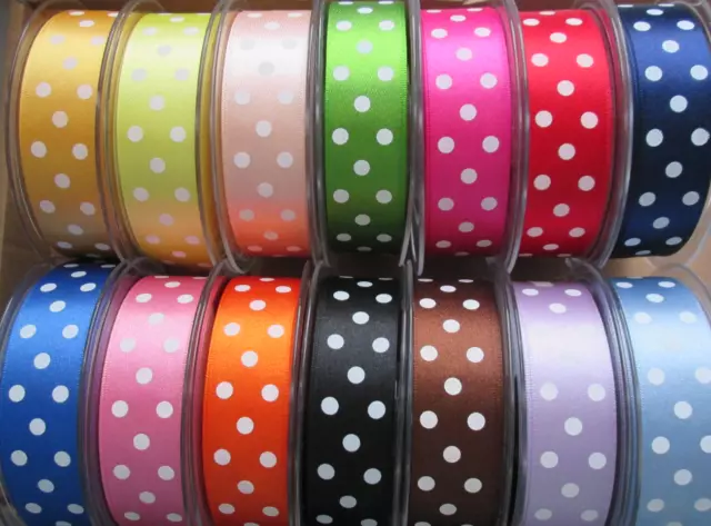 BERISFORDS POLKA DOT SATIN SPOTTY RIBBON  VARIOUS COLOURS 1 or 3 METRE