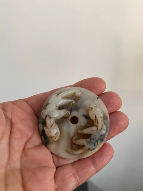 Antique JADE BI DISK PENDANT with Carved Kylins Dragons CHINESE Qing