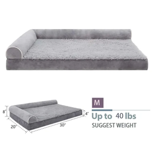 Gray Medium/30x20" Dog Bed Memory Foam Pet Mattress w/ Removable Cover & Bolster