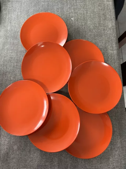 7 Bright Orange Melaware 17cm Plates MCM Vintage VGC Campervan Picnic