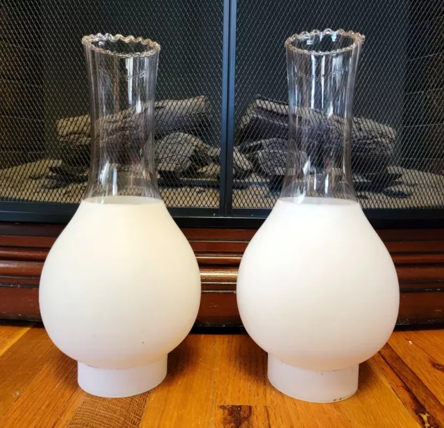 Pair of Vintage 12.5" Frosted Hurricane Lamp Chimneys with 3.5" Fitters