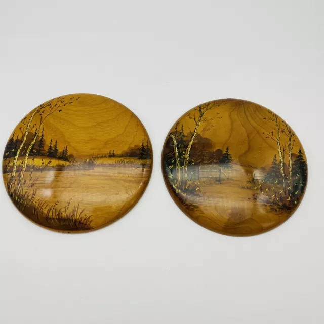 Myrtlewood Hand Painted Art Oregon Myrtlewood Wall Plaque Set of 2