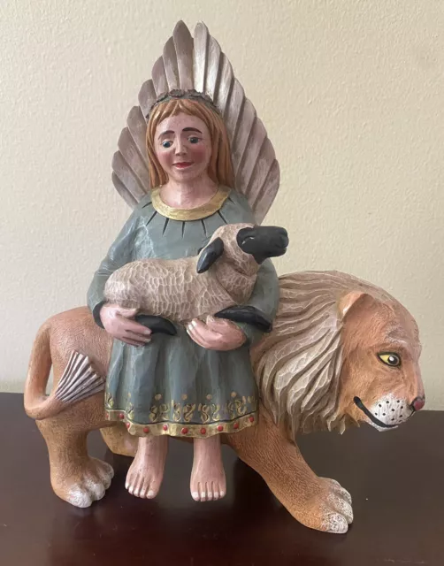 Rare Midwest ANGEL ON LION HOLDING LAMB Leo Smith Folk Art Limited Edition EUC