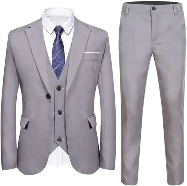 Mens Suit Formal One Button Blazer Jacket Vest Pants Business Wedding Party 3pcs