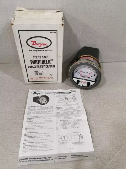 DWYER Photohelic A3000-5000PA Series 300 Differential Pressure Switch/Gauge