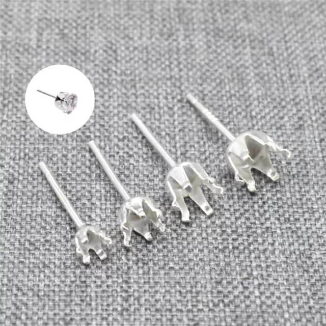 10 Pairs of 925 Sterling Silver 6 Prongs Claw Post Earring Setting with Backs