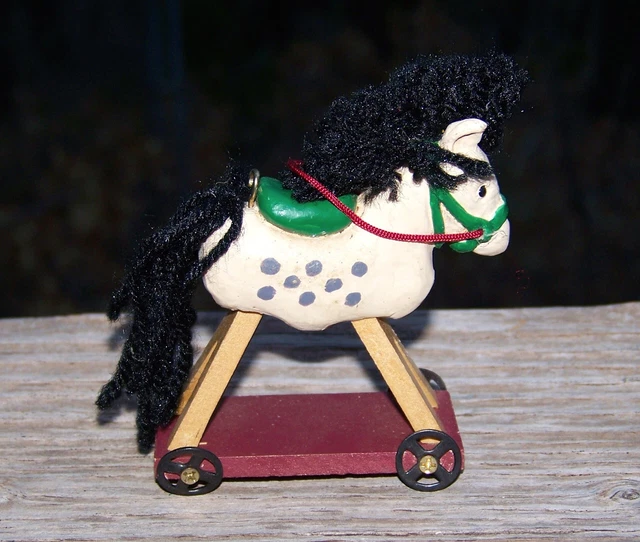 Vtg 1980s Ornament 🐴 HORSE Pull Toy 🎄 Christmas