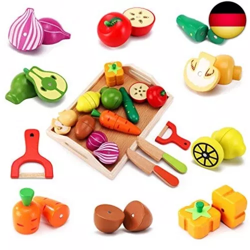 CARLORBO Holzspielzeug Essen für Kinder Küche - Spielen Sie Essen Schneiden von