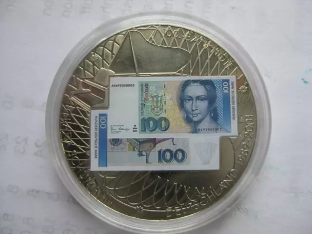 Abschied einer Währung  100 Mark Banknote Clara Schumann Medaille in Kapsel